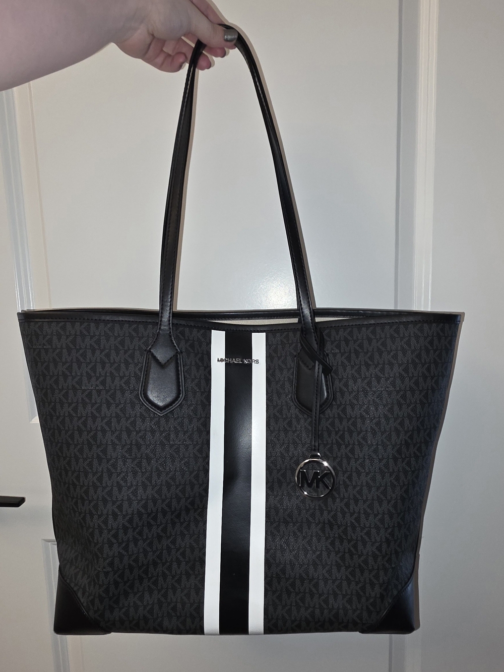 Michael Kors Eva Black Signature Stripe Tote